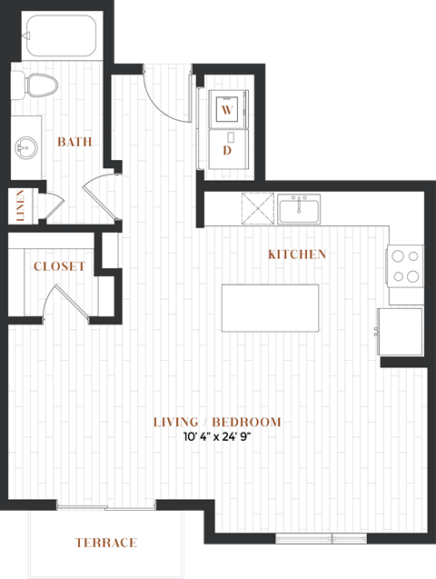 Floor plan for studio, 1 bath, 667 sqft